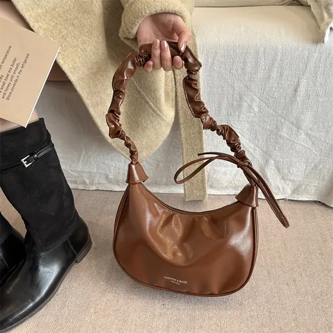 Mode Geplooid Hobo Tas PU Leer Halve Maan Schoudertas Met Strik Detail Stedelijk Eenvoudig Handtas Dagelijks Chic Messenger Tas