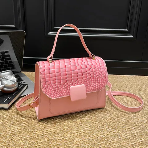 Luxe Dames Handtas met Krokodillenpatroon PU Leer Kleine Vierkante Schouder Crossbody Tas met Handvat Mode Messenger Bag