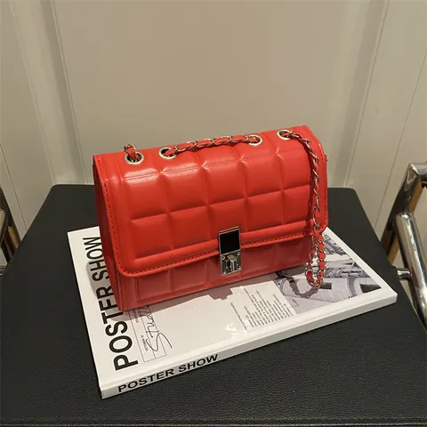 Women Korean Style Quilted Chain Shoulder Bag PU Leather Small Square Crossbody Bag Commuting Handbag For Everyday Use