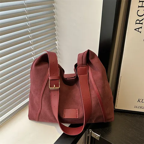 Damen Große Kapazität Wildleder Kunstleder Tote Bag Minimalistische Nähte Umhängetasche Mit Magnetverschluss Verstellbarem Riemen Hobo Handtasche