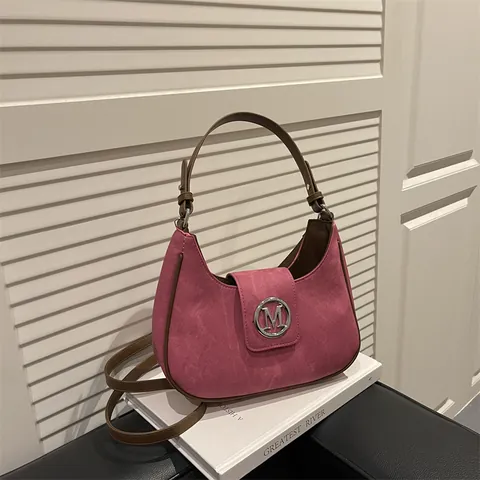 Vintage Crescent Hobo Bag For Women With Metal M Logo Retro Washed Denim Texture Shoulder Crossbody Bag Handbag For Daily Commuting