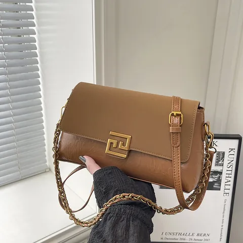 Damen Retro Patchwork PU Leder Quadratische Umhängetasche Mode Schultertasche Mit Goldener Kette Und Geometrischem Schloss