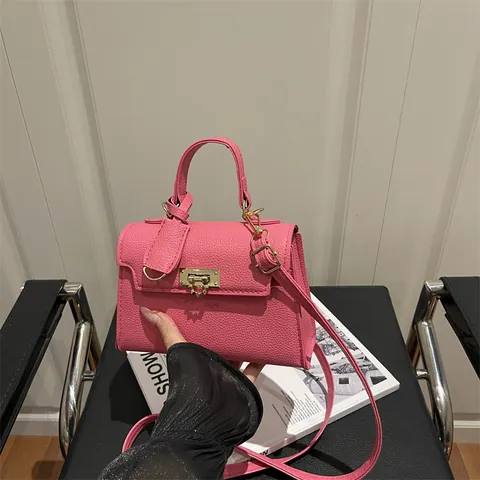 Damen Mode Litschikorn PU Leder Handtasche Stilvolles Schloss Kleine Quadratische Tasche Crossbody Schultertasche Mit Griff