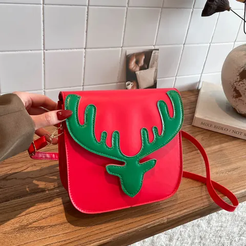 Dames Mode PU Leer Kerst Rendier Crossbodytas Feestelijk Gewei Kleine Vierkante Schoudertas Voor Winter Dagelijks Gebruik