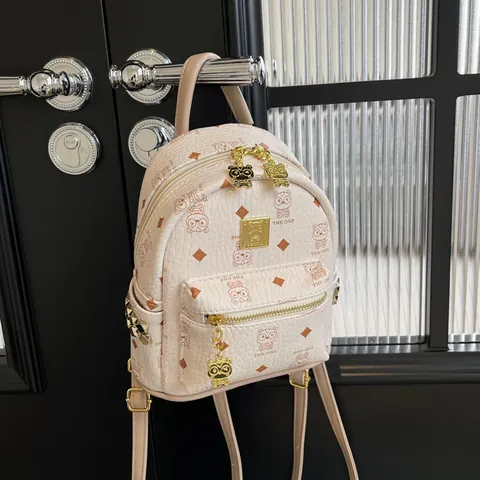 Dames Mode Mini Rugzak PU Leer Waterdicht Casual Cartoon Beer Print Schooltas Luxe Stijl Dames Reizen Kleine Rugzak