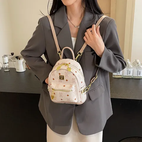 Dames Mode Mini Rugzak PU Leer Waterdicht Casual Cartoon Beer Print Schooltas Luxe Stijl Dames Reizen Kleine Rugzak
