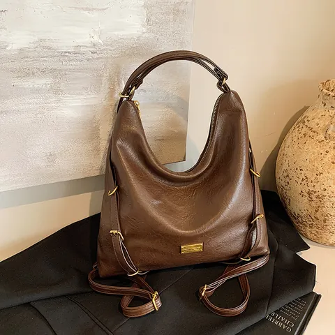 Damen Große Kapazität PU Leder Hobo Schultertasche Vintage Urban Schlichte Tote Handtasche Mit Goldener Hardware Verstellbarer Gurt