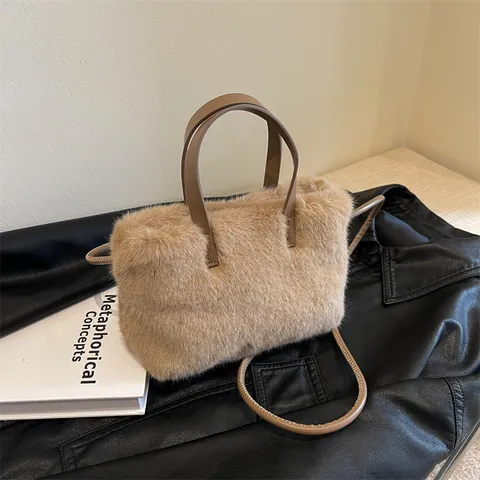 Women Soft Faux Fur Plush Handbag Elegant Winter Crossbody Shoulder Bag With Top Handle Stylish Autumn Warm Tote For Daily Dating