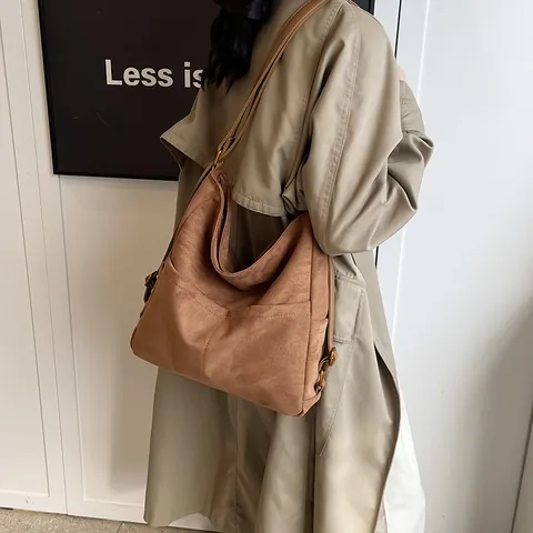 Bolso de Hombro de Cuero PU Mate Vintage para Mujer Gran Capacidad Bolso Hobo Con Correa Ajustable Color Sólido Moda Viajero