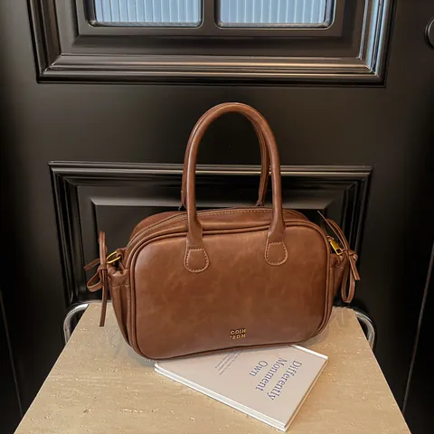 Damen Retro PU Leder Boston Handtasche Schleife Dekoration Schulter Umhängetasche Für Den Alltag Vielseitige Eckige Tasche