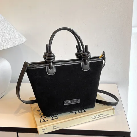 Damen Retro Samtstoff Tote Bag Minimalistisch Knoten Griff Schultertasche Verstellbarer Riemen Herbst Winter Handtasche
