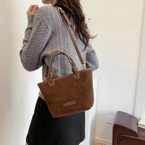 Damen Retro Samtstoff Tote Bag Minimalistisch Knoten Griff Schultertasche Verstellbarer Riemen Herbst Winter Handtasche