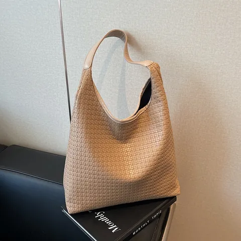 Bolso Tote Tejido Para Mujer Gran Capacidad Bolso de Hombro Retro Commuting Bolso de Sisa Hobo Bolso de Cuero PU