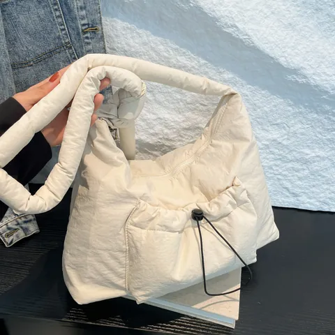 Bolso de Hombro Acolchado Informal para Mujer Con Correa Ajustable Nudo Bolsillo Cordón Nailon Ligero Bolso de Mano