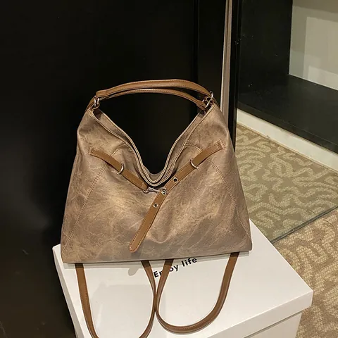 Bolso Tote de Gran Capacidad Vintage para Mujer Bolso de Hombro de Cuero PU Retro Minimalista Commuter Hobo Bolso de Mano de Invierno