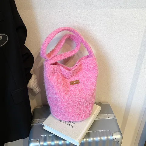 Bolso de Peluche de Moda para Mujer Estilo Coreano de Piel Sintética Bolso de Hombro Suave de Otoño Invierno Bolso de Compras