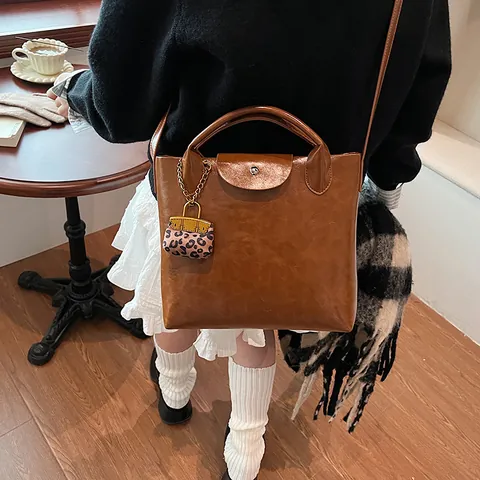 Retro PU Leren Tote Bag Met Flapsluiting Luipaardprint Mini Tas Hanger Veelzijdige Crossbody Schoudertas Handtas