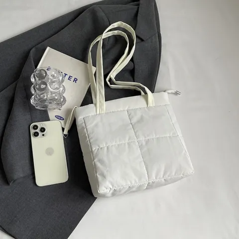 Borsa Tote Trapuntata da Donna Leggera a Tinta Unita Quadrata Borsa a Spalla Casual Pendolare