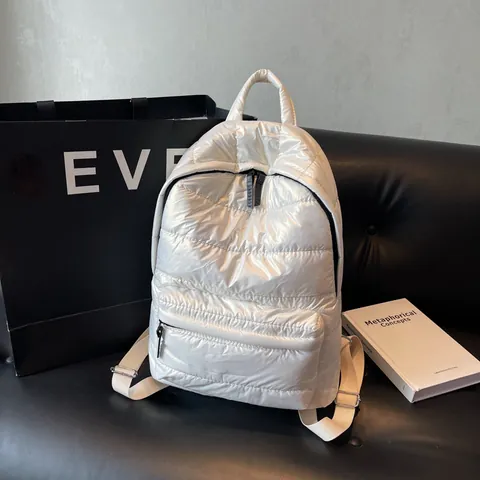 Women's Puffer Backpack Lightweight Quilted Glossy Nylon Large Capacity Space Cotton School Bag For Travel Daily Fashion Backpack