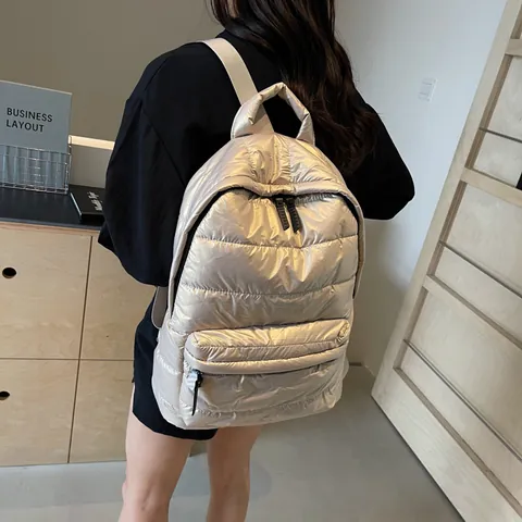 Women's Puffer Backpack Lightweight Quilted Glossy Nylon Large Capacity Space Cotton School Bag For Travel Daily Fashion Backpack