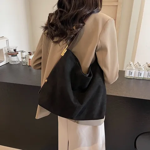 Bolso Tote de Gamuza de Gran Capacidad para Mujer Minimalista Casual de Hombro Hobo Bolso de Mano Versátil para Conmutar Color Sólido