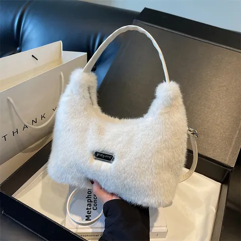 Borsa da Sottobraccio in Pelliccia Sintetica di Tendenza per Donna Borsa Hobo a Tracolla in Stile Coreano Alla Moda Con Tracolla in PU per Autunno Inverno