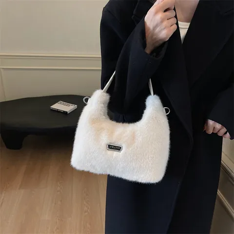 Borsa da Sottobraccio in Pelliccia Sintetica di Tendenza per Donna Borsa Hobo a Tracolla in Stile Coreano Alla Moda Con Tracolla in PU per Autunno Inverno