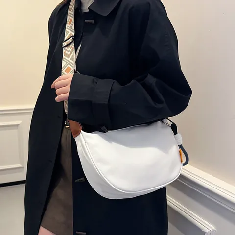 Borsa a Tracolla da Donna in Tessuto Oxford a Mezzaluna Stile Etnico Borsa Hobo Con Tracolla Larga Moda Casual da Pendolare