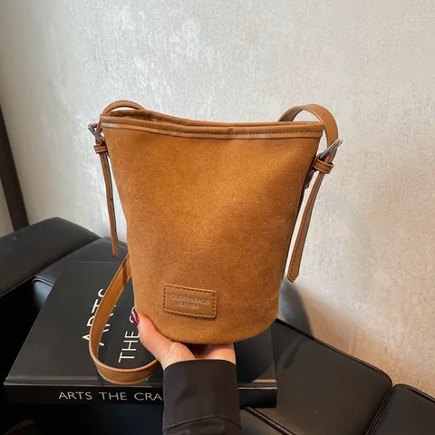 Bolso Cubo para Mujer de PU con Textura de Gamuza y Estampado de Leopardo Bolso Bandolera Vintage con Cierre Magnético Casual