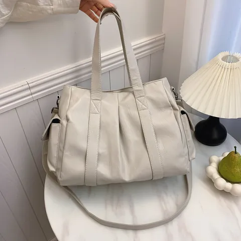 Damen Große Kapazität PU Leder Tragetasche Retro Minimalistische Schulter Umhängetasche Mit Seitentaschen Lässig Handtasche