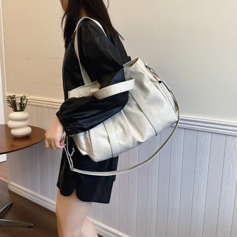 Damen Große Kapazität PU Leder Tragetasche Retro Minimalistische Schulter Umhängetasche Mit Seitentaschen Lässig Handtasche