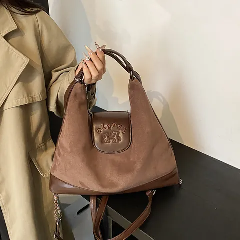 Bolso de Hombro Vintage Maillard para Mujer Gran Capacidad de Cuir PU Mate Ante Patchwork Mochila Bandolera con Cadena Metal