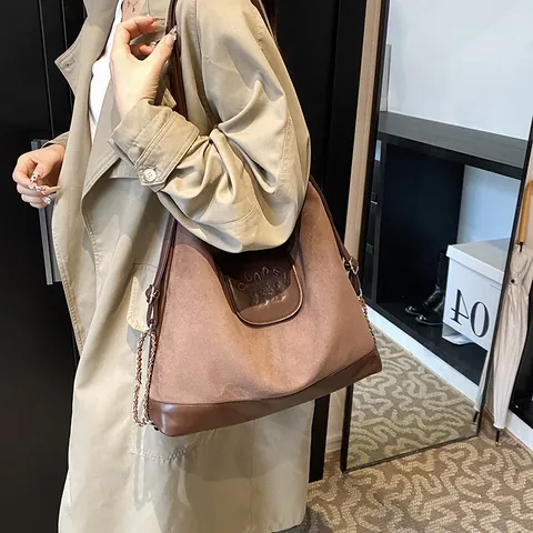 Bolso de Hombro Vintage Maillard para Mujer Gran Capacidad de Cuir PU Mate Ante Patchwork Mochila Bandolera con Cadena Metal