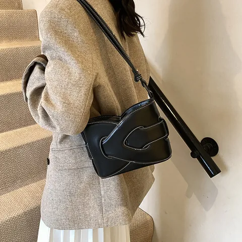 Vintage PU Leather Underarm Shoulder Bag With Contrast Stitching Cross Layered Niche Design Small Crossbody Bag For Women