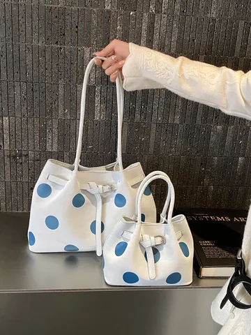 Borsa Tote da Donna alla Moda con Motivo a Pois Grande Capacità in Pelle PU Borsa a Spalla Casual Pendolare con Fibbia in Metallo