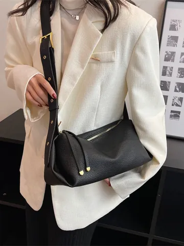 Damen Mode Litschitextur PU Leder Unterarmtasche Große Kapazität Minimalistisch Goldene Hardware Schultertasche Kissen Tasche