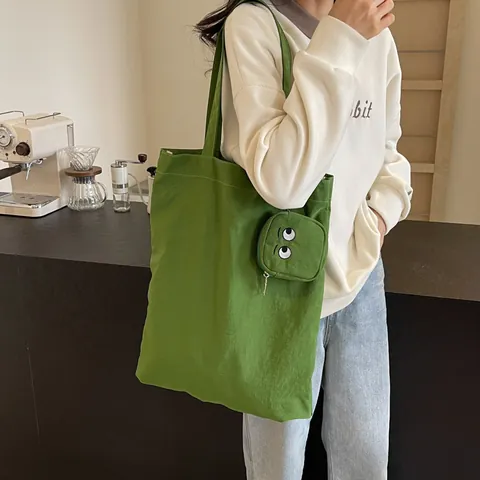 Bolso Tote de Lona Plegable de Gran Capacidad Con Colgante Bordado de Ojos de Monstruo Bolso de Hombro Para Mujer Personalizado Ligero
