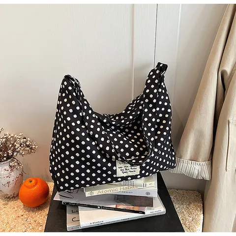 Bolso de Hombro de Lona Estilo Coreano con Estampado de Leopardo y Lunares Bolso Hobo de Gran Capacidad Con Correa Ajustable Tote Casual Para Mujer