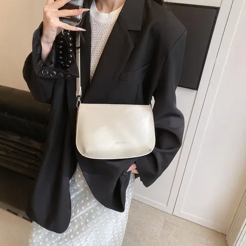 Stedelijke Minimalistische Dames PU-leren Crossbody Tas Kleine Vierkante Accordeon Schoudertas Letterprint Verstelbaar