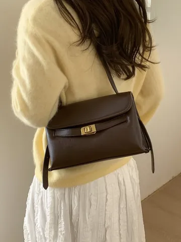 Minimalistische PU Leren Baguette Schoudertas Voor Dames Retro Verfijnde Messenger Tas Met Goud Metalen Slot Crossbody Tas