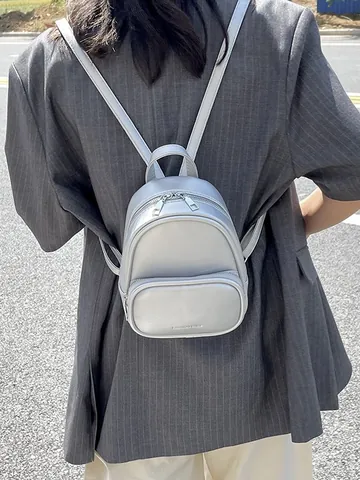 Mini Mochila de Cuero PU Minimalista de Estilo Coreano Para Mujer Bolso Cuadrado Pequeño de Color Sólido Moda Viaje