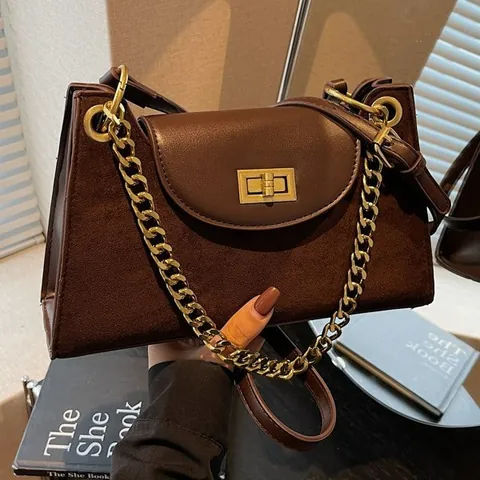 Vintage PU Leder Baguette Schultertasche Für Damen Leopardenmuster Kontrast Textur Goldene Kette Drehverschluss Mode Handtasche