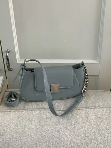 Women Minimalist PU Leather Underarm Bag Retro Baguette Shoulder Bag With Chain Strap Silver Square Buckle For Daily Party Fashion