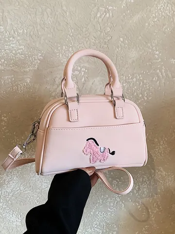 Bolso Boston de Cuero de PU para Mujer con Bordado de Caballo Bolso de Mano Casual Mini Bolso de Bandolera para Uso Diario