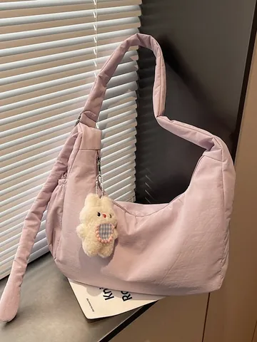 Women Large Capacity Quilted Padded Shoulder Bag Solid Color Half Moon Crossbody Bag Casual Versatile Hobo Tote Bag