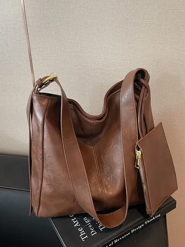 Borsa Tote da Donna Vintage di Grande Capacità in Morbida Pelle PU Con Piccola Pochette Borsa a Spalla Hobo Casual Lavoro