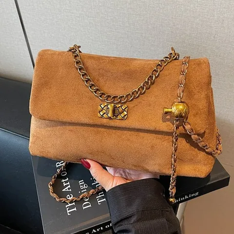 Borsa Baguette Vintage in Similpelle Scamosciata PU per Donna Stampa Leopardata Catena a Sfera d'Oro Borsa a Spalla Minimalista Pendolare