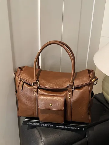 Vintage PU-lederen Grote Capaciteit Tote Tas Voor Vrouwen High-End Woon-werkverkeer Schoudertas Met Multi-pocket