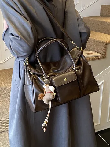 Vintage PU-lederen Grote Capaciteit Tote Tas Voor Vrouwen High-End Woon-werkverkeer Schoudertas Met Multi-pocket
