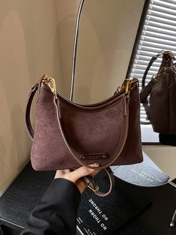 Vintage Suede PU Leather Hobo Bag Women Small Dumpling Shoulder Crossbody Bag With Beaded Tassel Charm Urban Commuter Handbag